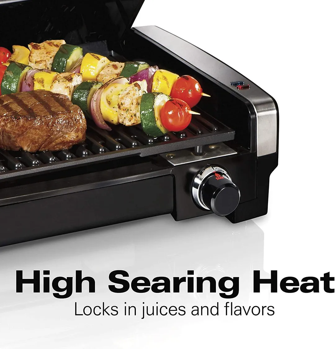 Hamilton Beach Electric Indoor Searing Grill with Viewing Window and Removable Easy-to-Clean Nonstick Plate, 6-Serving, Extra-Large Drip Tray, Stainless Steel (25361), photo 2 of 4