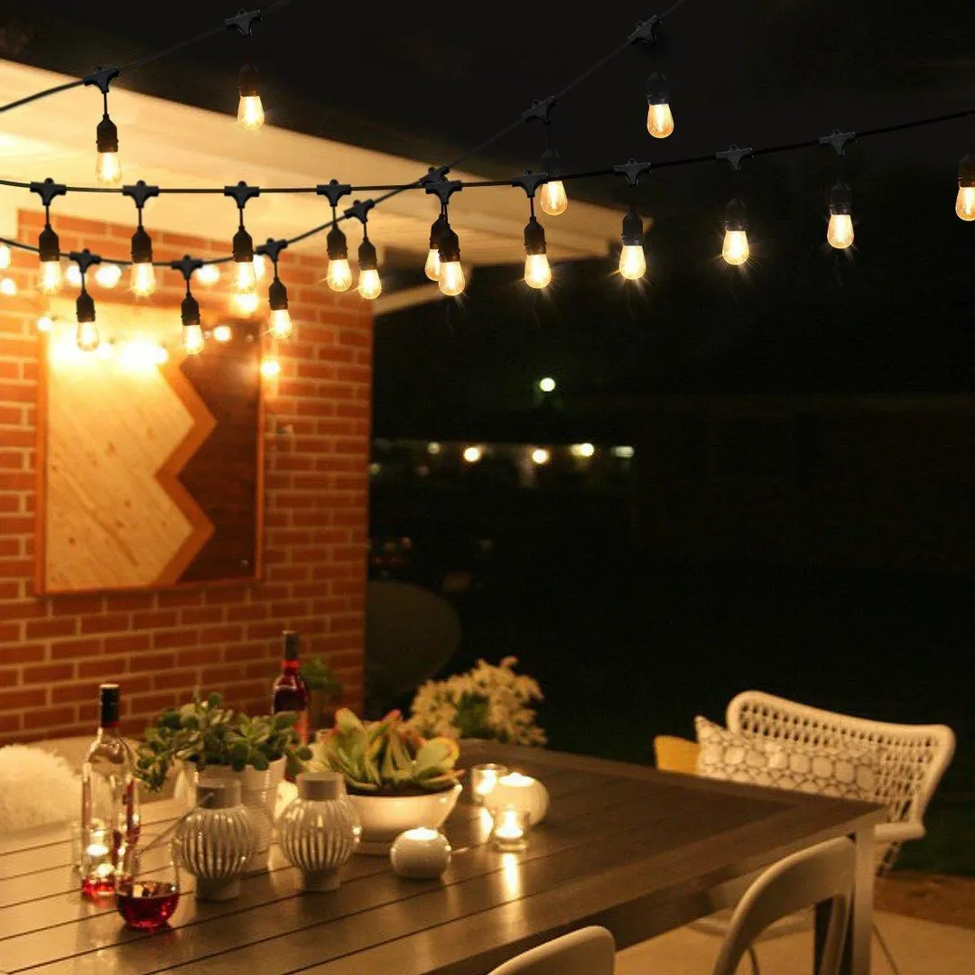 Ktaxon S14 Outdoor 48 Foot Globe String Lights - Set of 24 Sockets , Outdoor Lighting Heavy Duty Patio Lights,With 28 pcs Clear S14 Edison Bulbs, photo 2 of 6