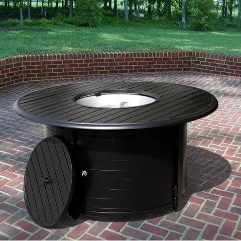 Hiland Round Cast Aluminum Slatted Fire Pit, Black