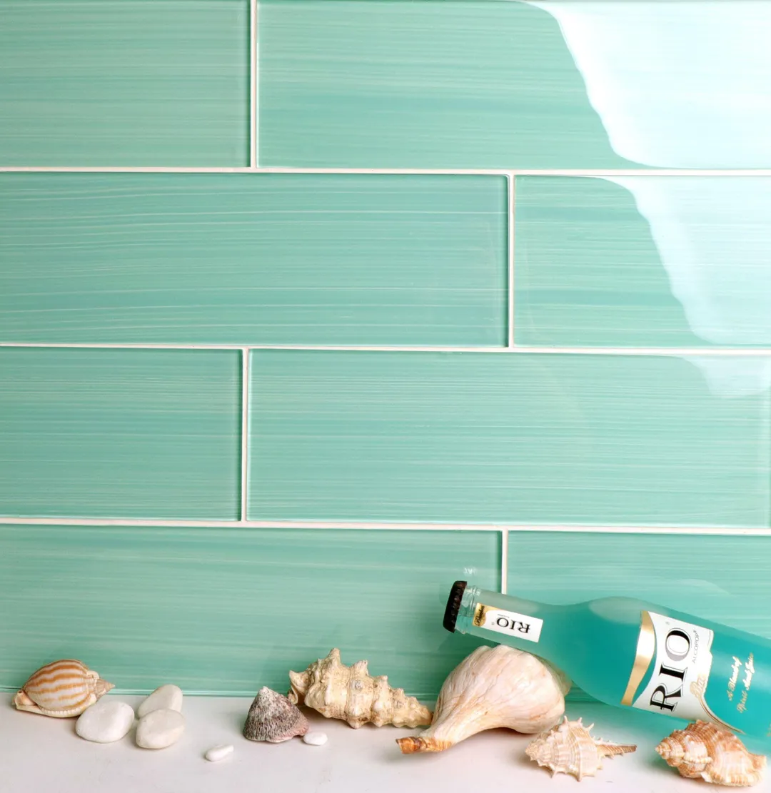 WS Tiles - Hand Painted Light Teal 4 in. x 12 in. Individual Glass Subway Wall Tile (5 sq. ft / Case), photo 4 of 4