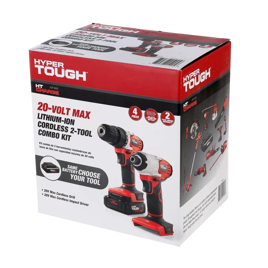 Hyper Tough 20V MAX Lithium-ion 3/8 inch Cordless Drill & 1/4 inch Impact Driver Combo Kit (2-Tool Set) with 1.5Ah Lithium-ion Battery, Charger, Bit Holders & LED Lights, photo 5 of 8