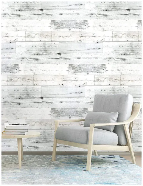 Peel and Stick Wood Plank Wallpaper Self-Adhesive Shiplap Light Grey/White Distressed Wood Wall Decor 17.7 in × 19.7 ft