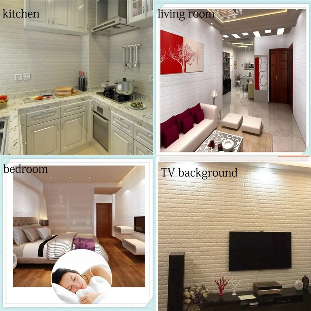 NK HOME 4 Sq.Ft Peel and Stick 3D Wall Stickers Panels White Brick Wallpaper Bedroom Living Room Modern Wall Decal Accent Background TV D��cor, photo 2 of 7