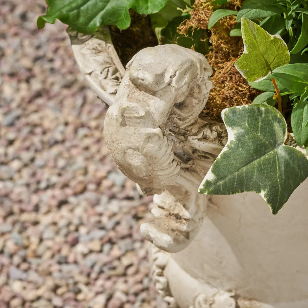 Egypt Outdoor Light Weight Concrete Chalice Garden Urn Planter, Antique White, photo 4 of 7