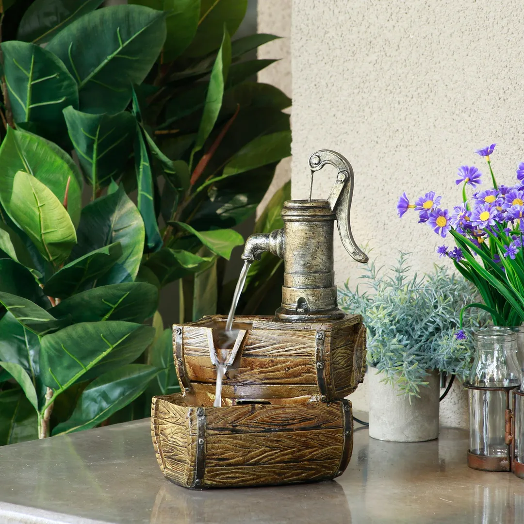 Alpine Corporation 14" Two-Tier Pump Barrel Tabletop Fountain with LED Light, photo 2 of 5