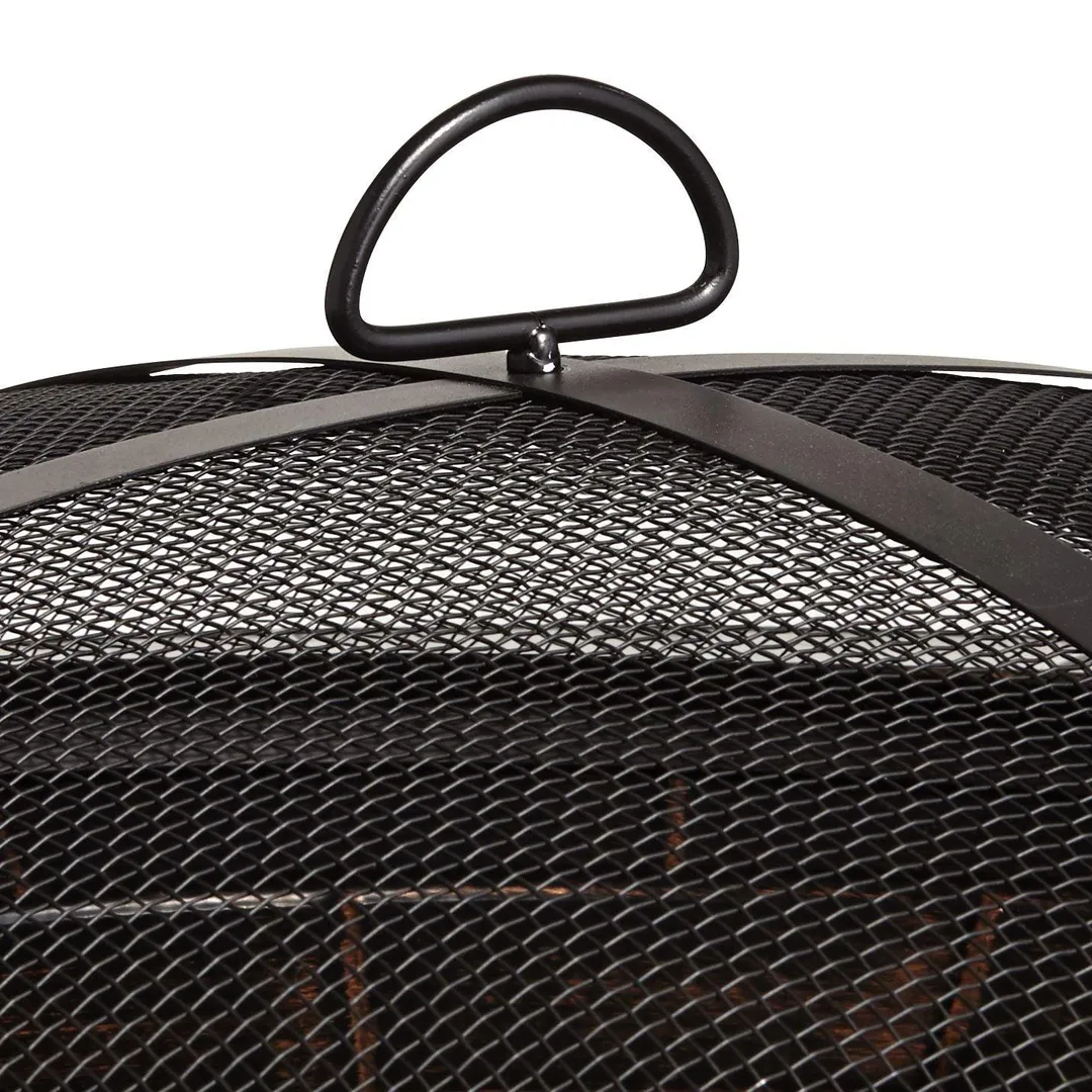 John Timberland Iron Outdoor Fire Pit Round 30" Bowl Brick Steel Wood Burning With Spark Screen and Fire Poker for Outside Backyard Patio Camping, photo 3 of 8