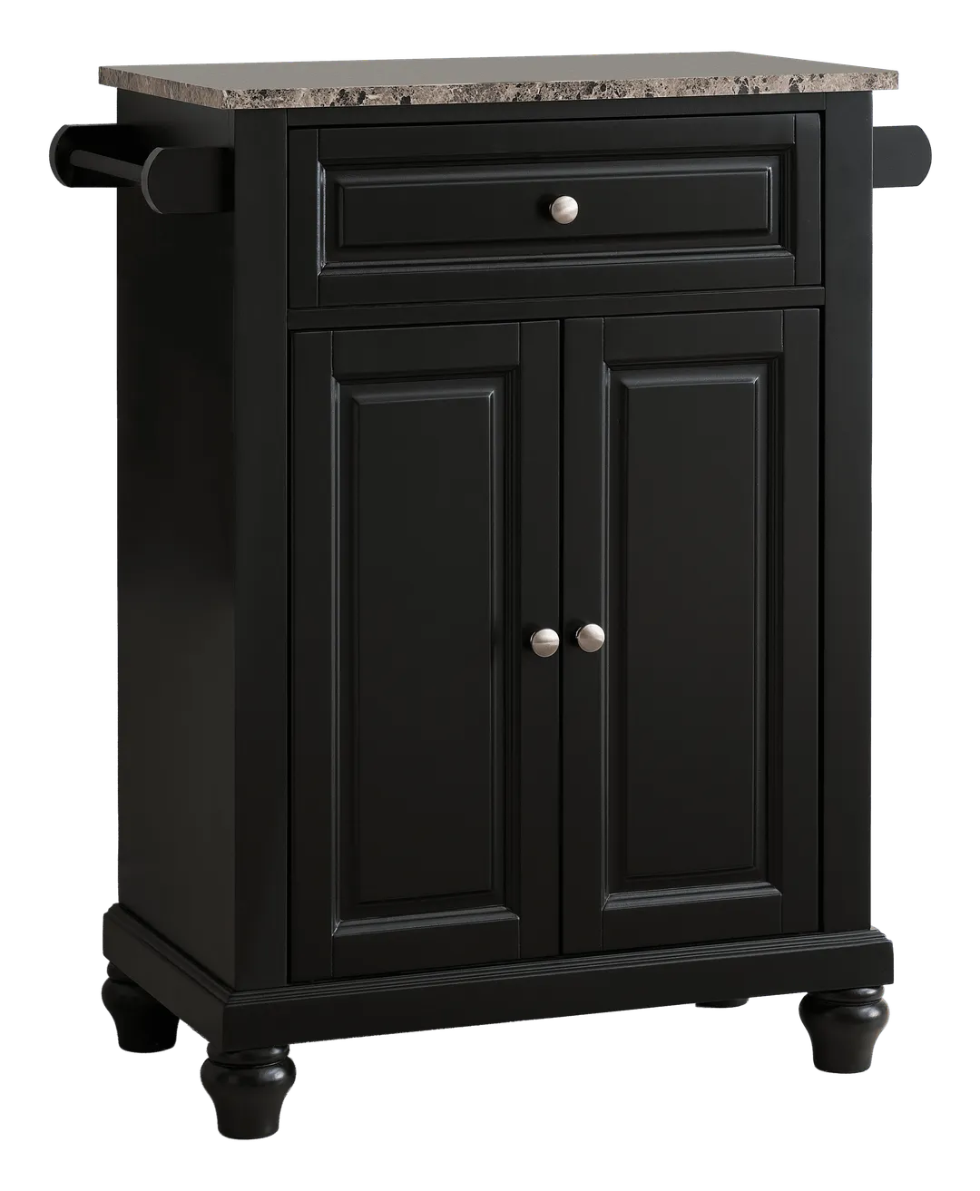 Ian Kitchen Island Storage Cabinet, Black & Marble Wood, Adjustable Shelf & Towel Bars, Contemporary, photo 3 of 5