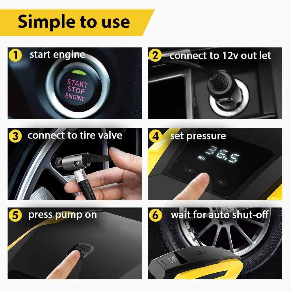 Peroptimist Tire Inflator, Air Compressor Pump, 12V DC Portable Auto Tire Pump with Digital Display up to 151PSI for Car, Bicycle and Other Inflatable, photo 8 of 8