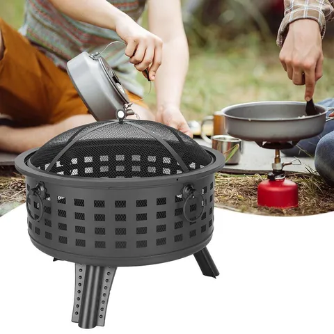 26 inch Round Lattice Fire Bowl Backyard Patio Outdoor Fireplace Black