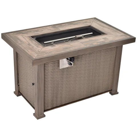 42" 50,000 BTU Outdoor Patio Backyard Gas Fire Pit Table with Beautiful Slate Tabletop & Wicker Design