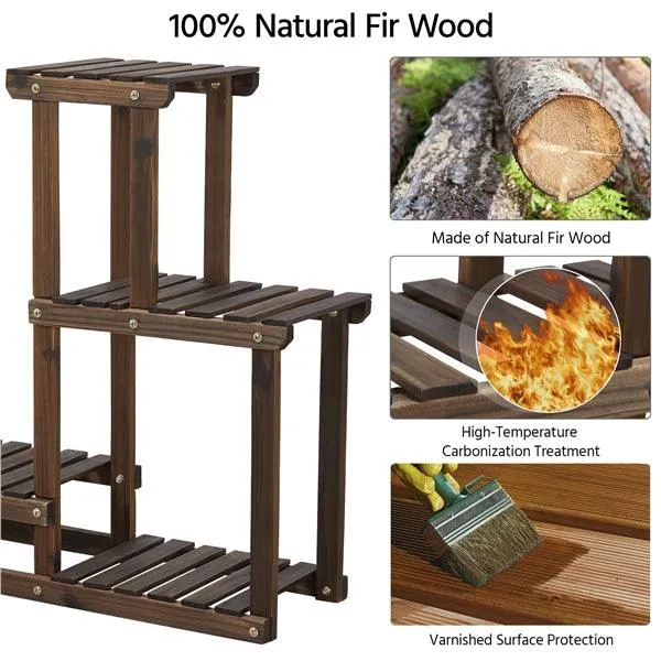 SmileMart 4 Tier Wood Plant Stand Tiered Flower Display Stand 6 Potted Plants for Indoors/Outdoors Brown, photo 7 of 10