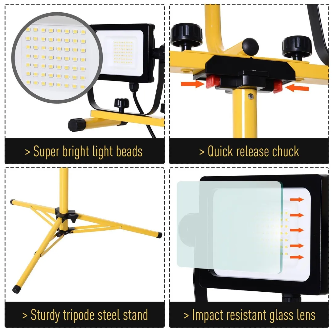 HOMCOM 8,000 Lumen LED Work Lights Dual Head Weather Resistant with Tripod Stand, photo 6 of 10