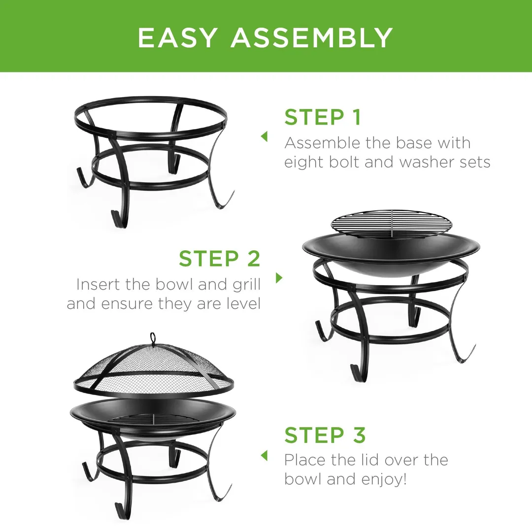 Best Choice Products 22in Steel Outdoor Fire Pit Bowl BBQ Grill w/ Screen Cover, Log Grate, Poker for Camping, Bonfire, photo 5 of 6