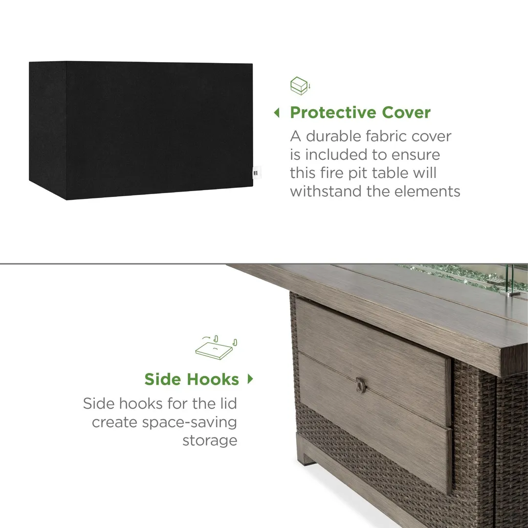 Best Choice Products 52in 50,000 BTU Wicker Propane Fire Pit Table w/ Aluminum Top, Wind Guard, Cover, Glass Beads, photo 4 of 7