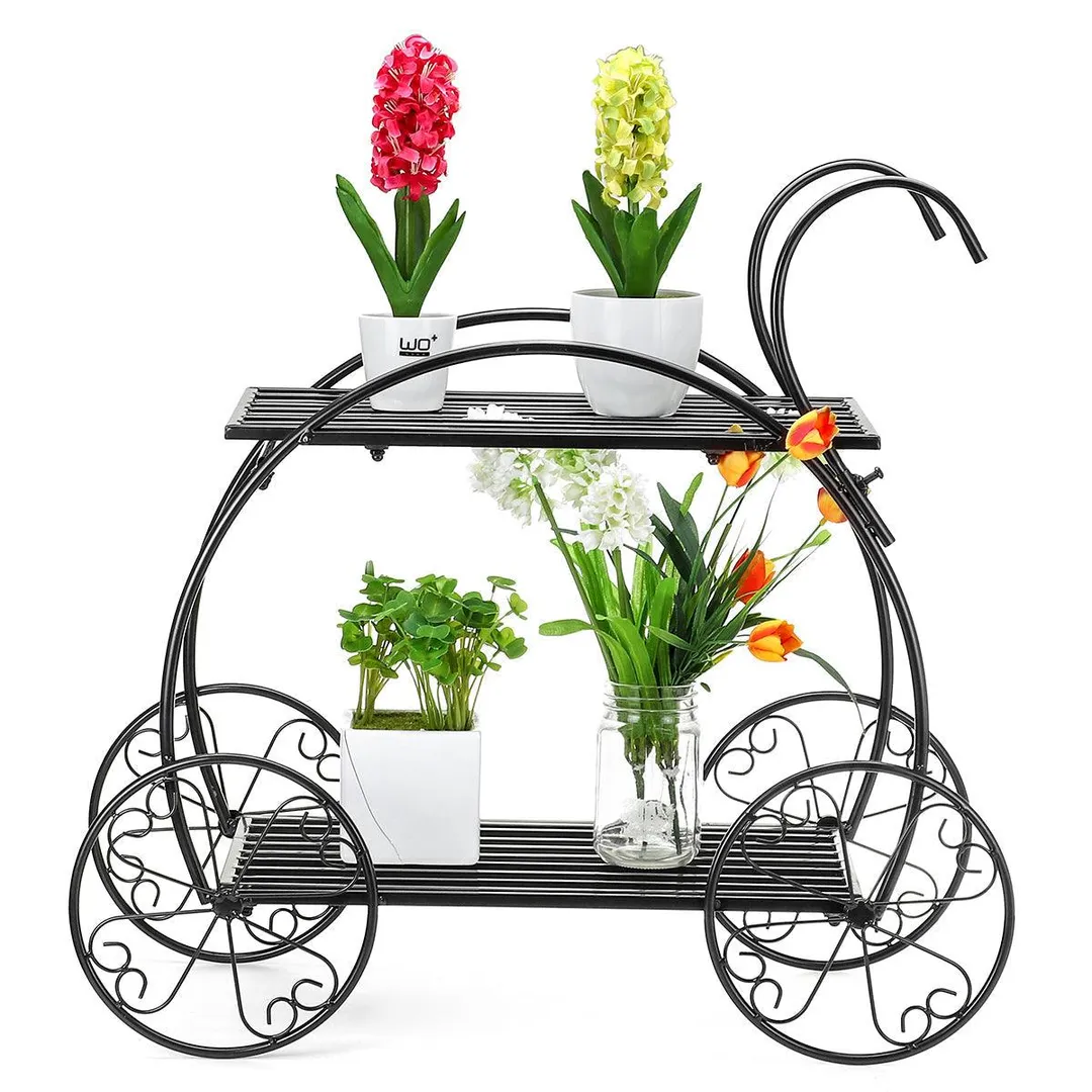 Indoor Outdoor Plant Stand, Cart Shape Metal Potted Plant Holder, Rustproof Iron Art Flower Pot Holder, Decorative Plant Holder for Home, Garden, Patio, Housewarming, photo 5 of 10