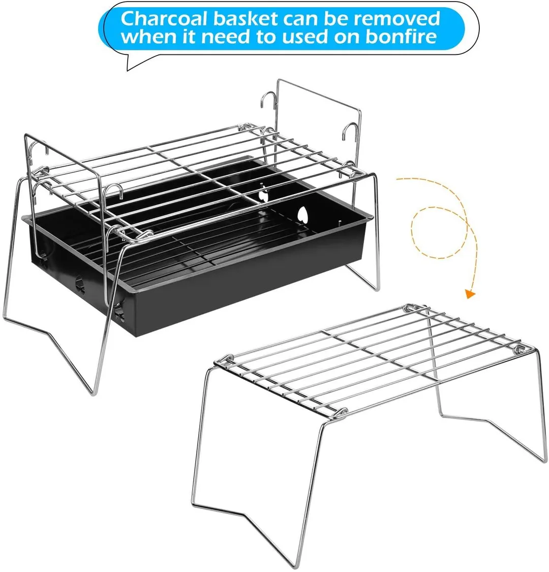 Charcoal Grill Camp Grill Mini Grill Folding Campfire Grill Portable Grill Lightweight Steel Mesh Barbecue Grill Camping Grill for Outdoor Camping Cooking Hiking Backpacking Party, photo 3 of 9