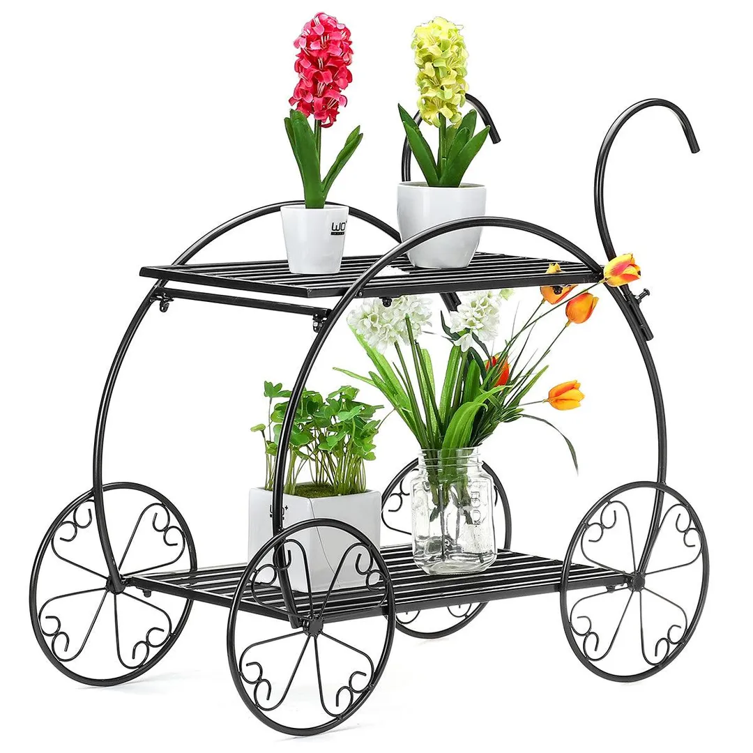 Indoor Outdoor Plant Stand, Cart Shape Metal Potted Plant Holder, Rustproof Iron Art Flower Pot Holder, Decorative Plant Holder for Home, Garden, Patio, Housewarming, photo 4 of 10