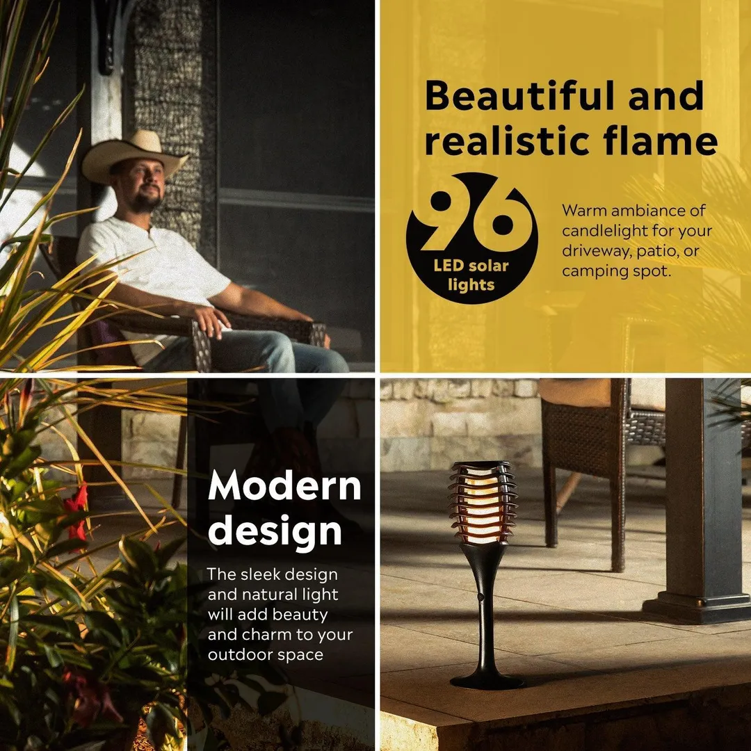 Fuego Lights 2x Fuego Lights - Solar Tiki Torches with Flickering Flame, Outdoor Yard Solar Lights, Waterproof with Automatic Dusk to Dawn, photo 2 of 6