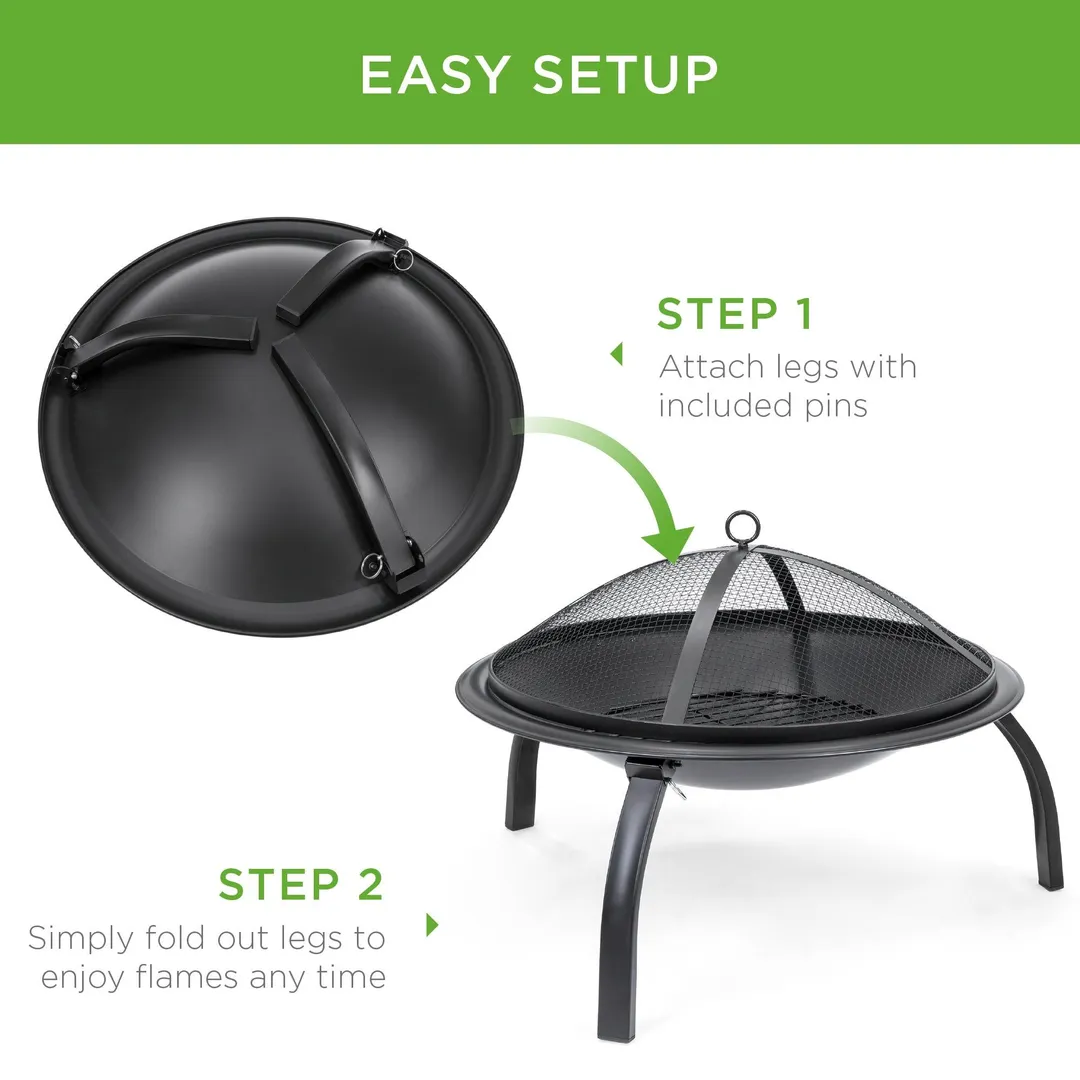 Best Choice Products 22in Fire Pit Bowl, Portable Folding Steel Outdoor Camping Accessory w/ Mesh Cover, Poker, photo 4 of 6
