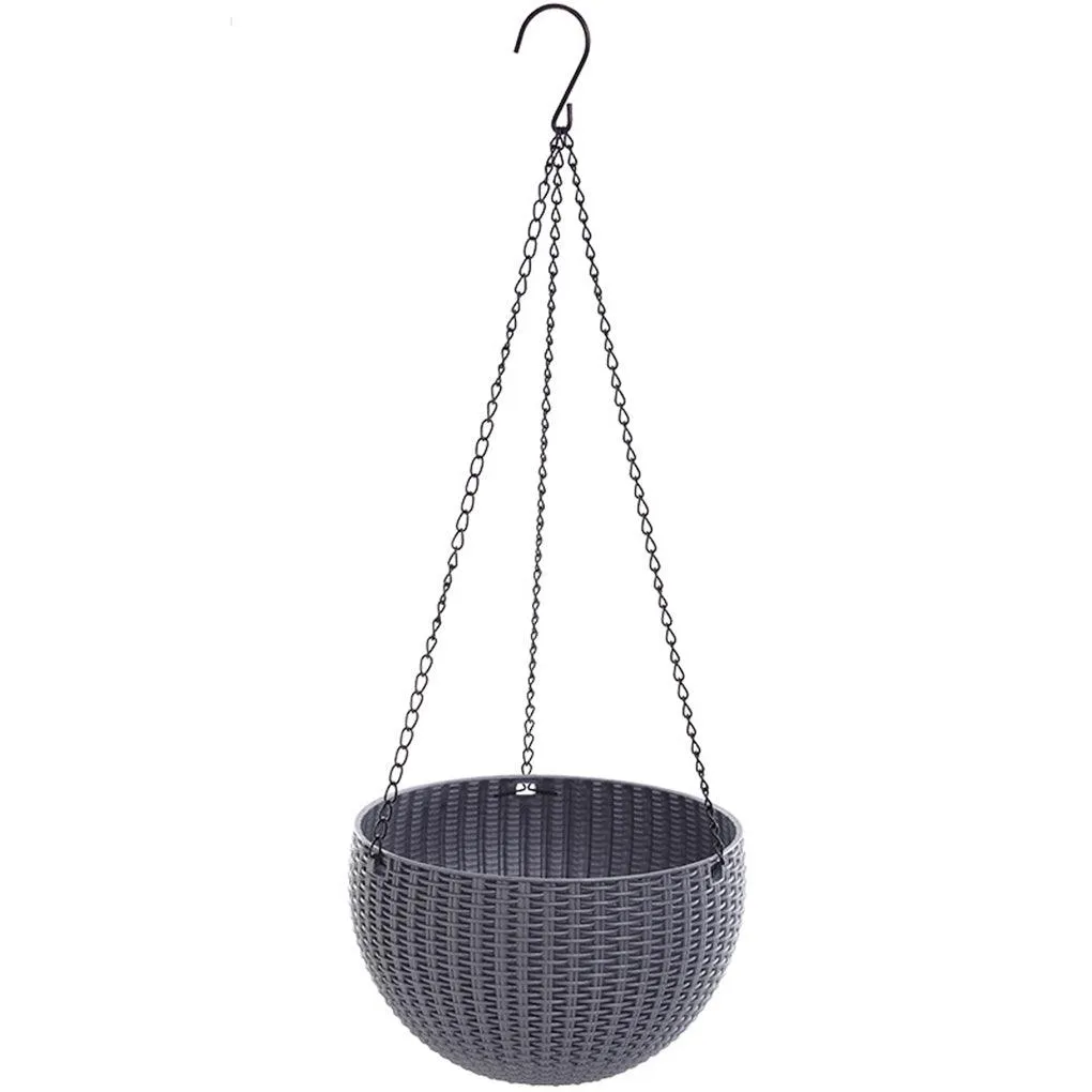 Round Resin Chain Basket Hanging Planter Rattan Flower Pot Self-watering Art Planter Plastic Resin Planting Tool Garden Supplies, photo 3 of 7