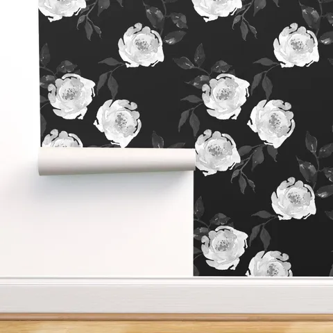 Peel-and-Stick Removable Wallpaper Monochrome Floral Black And White Florals
