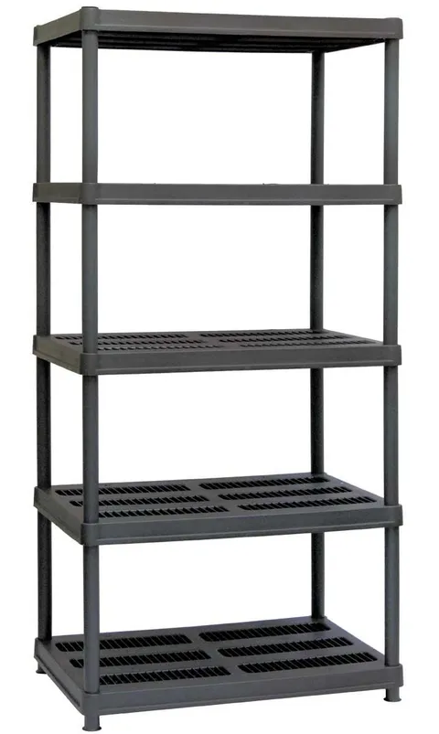 36 in wide · 18 in deep · 72 in high 5-Shelf Resin Shelving, 750 lb Capacity Black