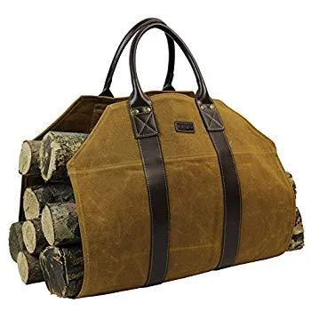 Firewood Log Carrier Bag Waxed Canvas Fire Wood Carrying Holder for Fireplace Stove Accessories Indoor Outdoor