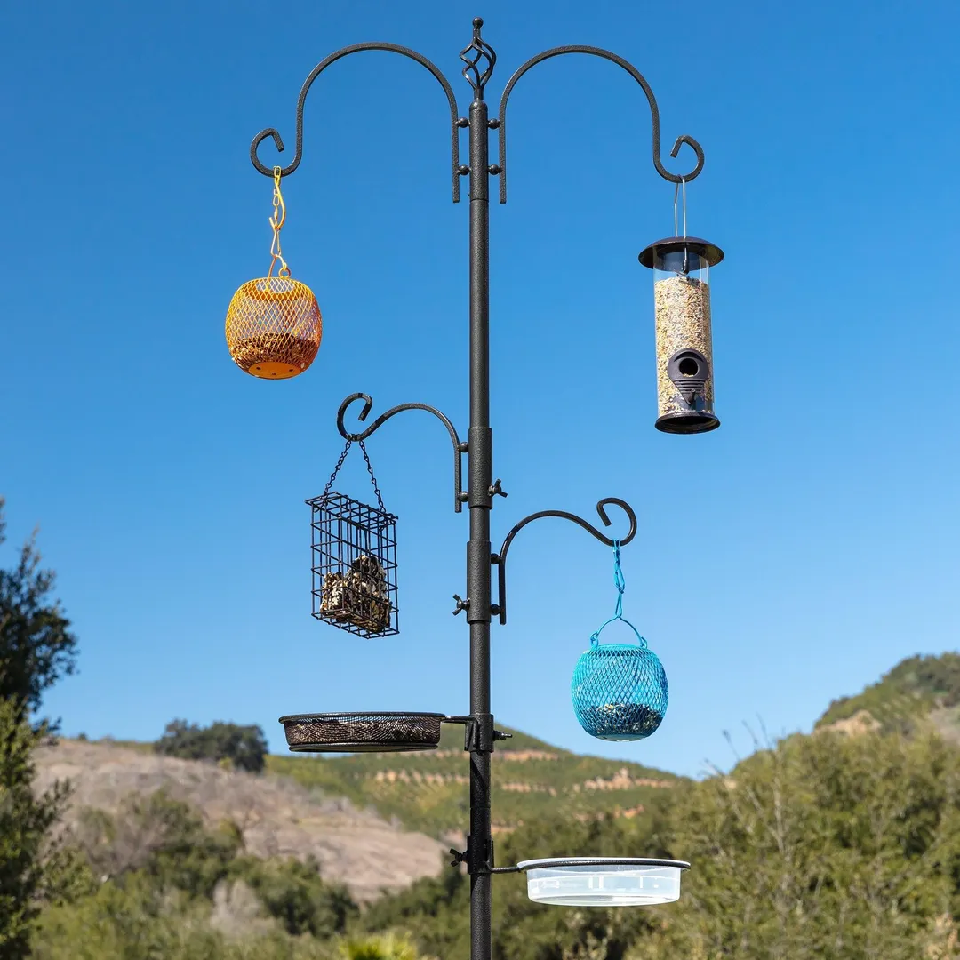 Best Choice Products 91in 4-Hook Bird Feeding Station, Steel Multi-Feeder Stand w/ 2 Feeders, Tray, Bird Bath - Black, photo 7 of 7