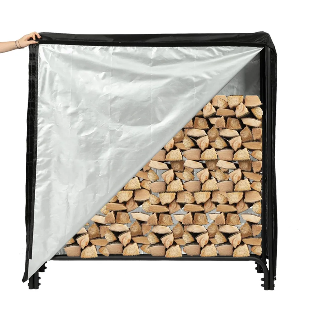 Zimtown 4 Feet Waterproof Cover Steel Firewood Log Rack Wood Storage Holder, photo 2 of 7