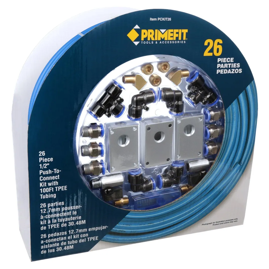 Primefit PCKIT26 Air Piping System, 26-Piece Air Push To Connect Kit with 1/2-Inch x 100-Feet Nylon Tubing, photo 3 of 8