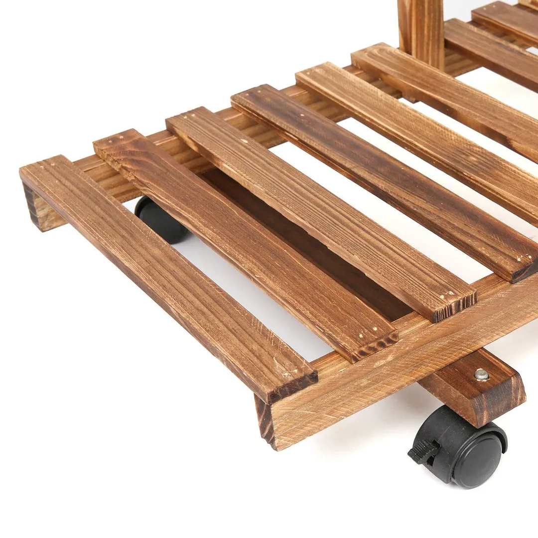 6 Tier  With Wheels Pot Flower Wooden Plant Stand Movable Shelf Wood Planters Shelving Rack Raised Garden Beds for Indoors Outdoor Patio Yard Home Decoration, photo 9 of 10