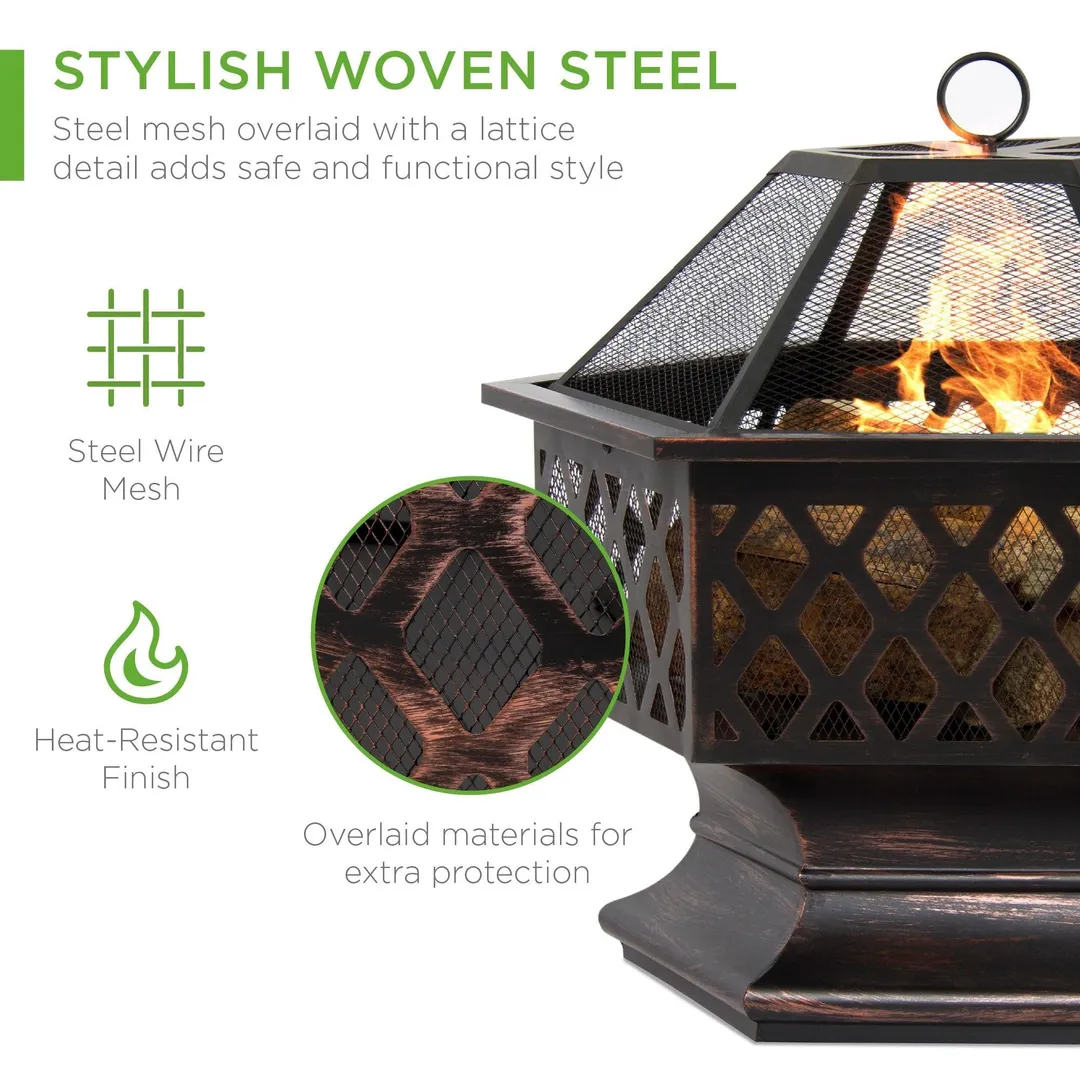 Best Choice Products 24in Hex-Shaped Steel Fire Pit for Garden, Backyard, Poolside w/ Flame-Retardant Mesh Lid, photo 2 of 7