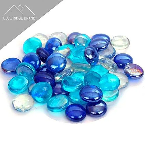 Blue Ridge Brand Fire Pit Glass - Aqua, Dark Blue Blend Reflective Fire Glass Beads 3/4" - Reflective Fire Pit Glass Rocks - Blue Ridge Brand Reflective Glass Beads for Fireplace and Landscaping 3, 5, 10, 20, 50 Pound, photo 2 of 6