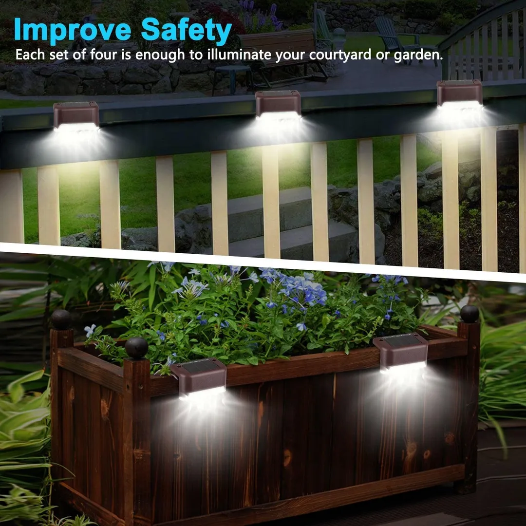 EEEKit 4Pcs Led Solar Deck Lights, Fence Post Solar Lights for Patio Pool Stairs Step and Pathway, Weatherproof LED Deck Lights Auto On/Off Solar Powered Outdoor Lights - White/Warm White, photo 5 of 9