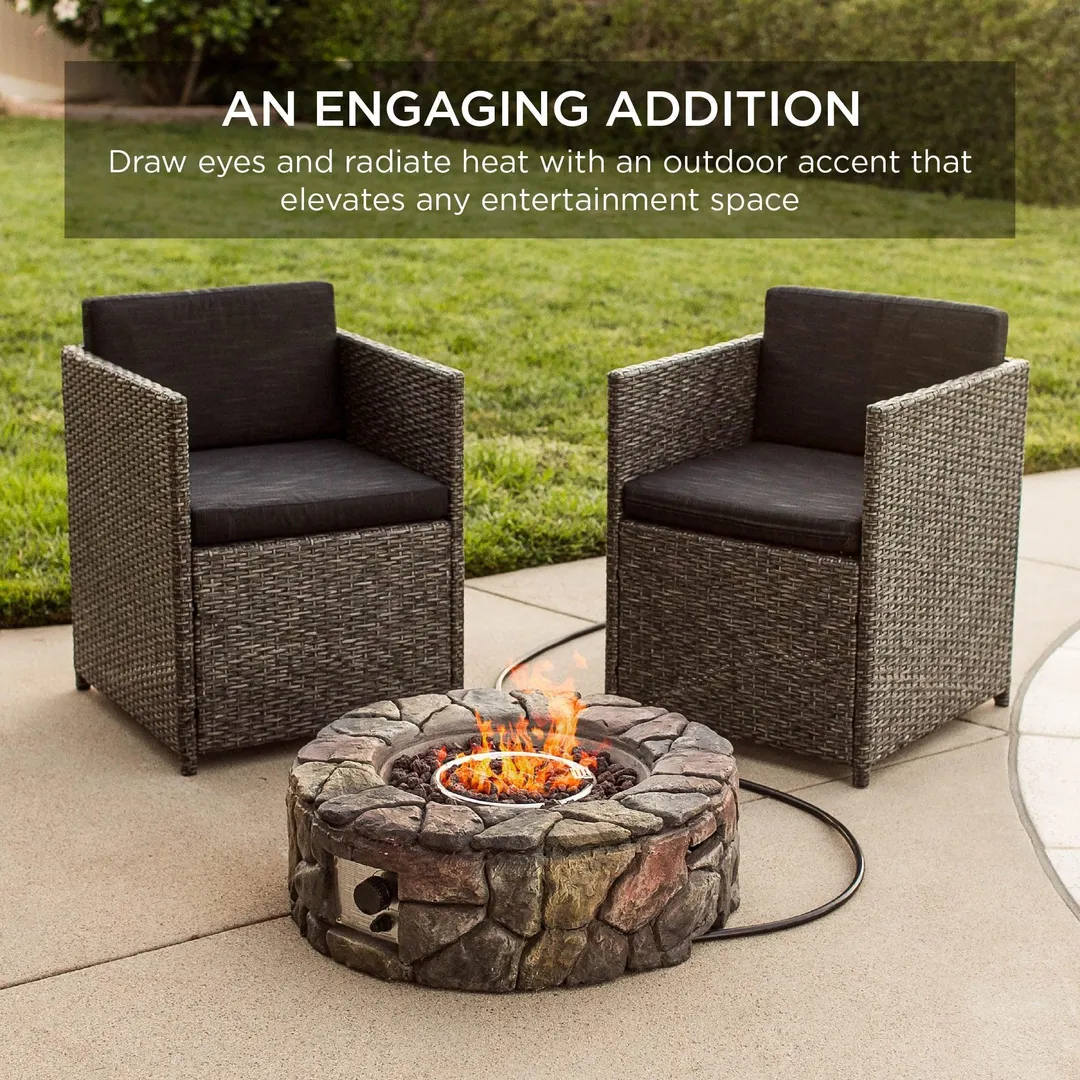 Best Choice Products 30,000 BTU Gas Fire Pit for Backyard, Garden, Home, Outdoor Patio w/ Natural Stone, Handle, Cover, photo 5 of 7
