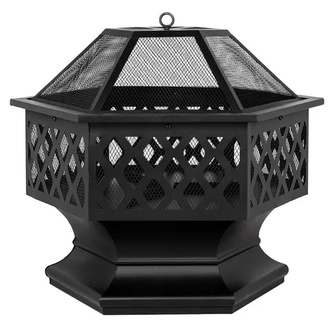 Black Iron Fire Pit Hex-Shaped Decoration Accent for Patio,Backyard,Poolside