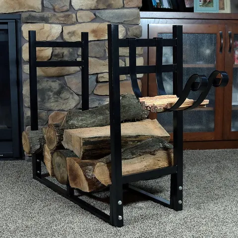 Sunnydaze Log Rack and Kindling Holder 30" Steel with Black Finish Wood Storage