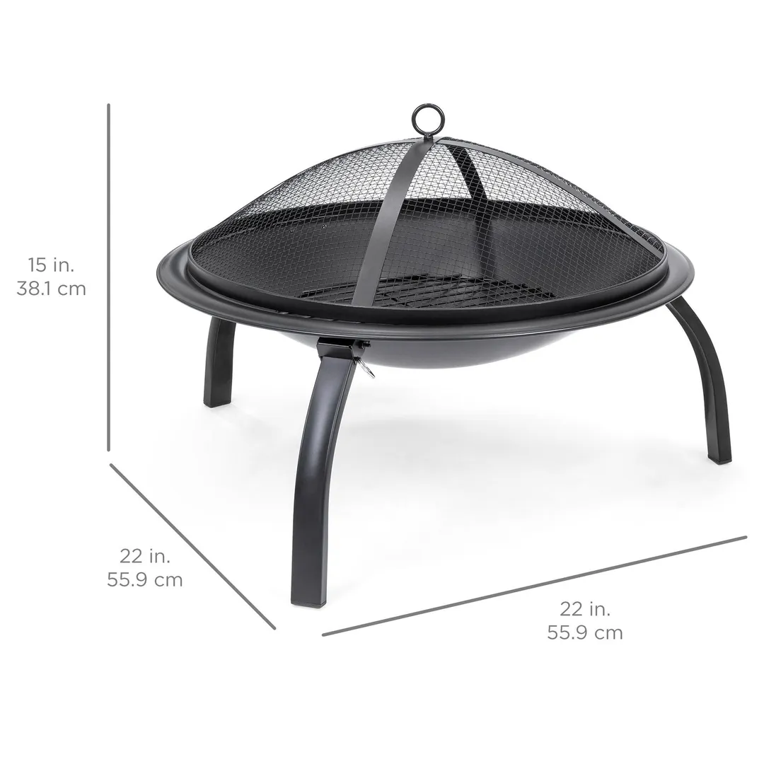 Best Choice Products 22in Fire Pit Bowl, Portable Folding Steel Outdoor Camping Accessory w/ Mesh Cover, Poker, photo 6 of 6