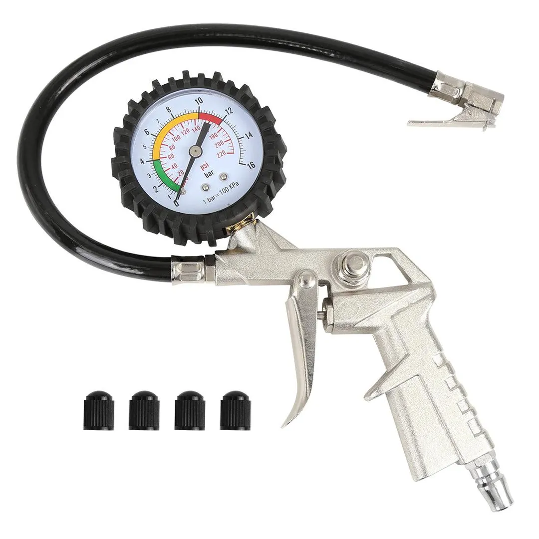 Unique Bargains Car Tire Inflator Air Pressure Gauge 220 PSI with Lock On Chuck Rubber Hose, photo 2 of 7