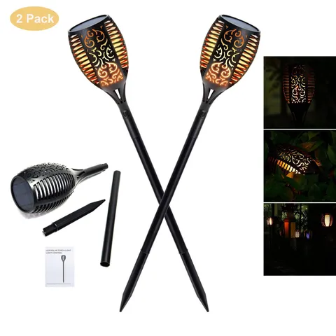 2 PCS Solar Power Torch Light 33/96 LED Flickering Flames Torches Lights Outdoor Landscape Decoration Solar Garden Lights Waterproof Solar Landscape Lights Decorative