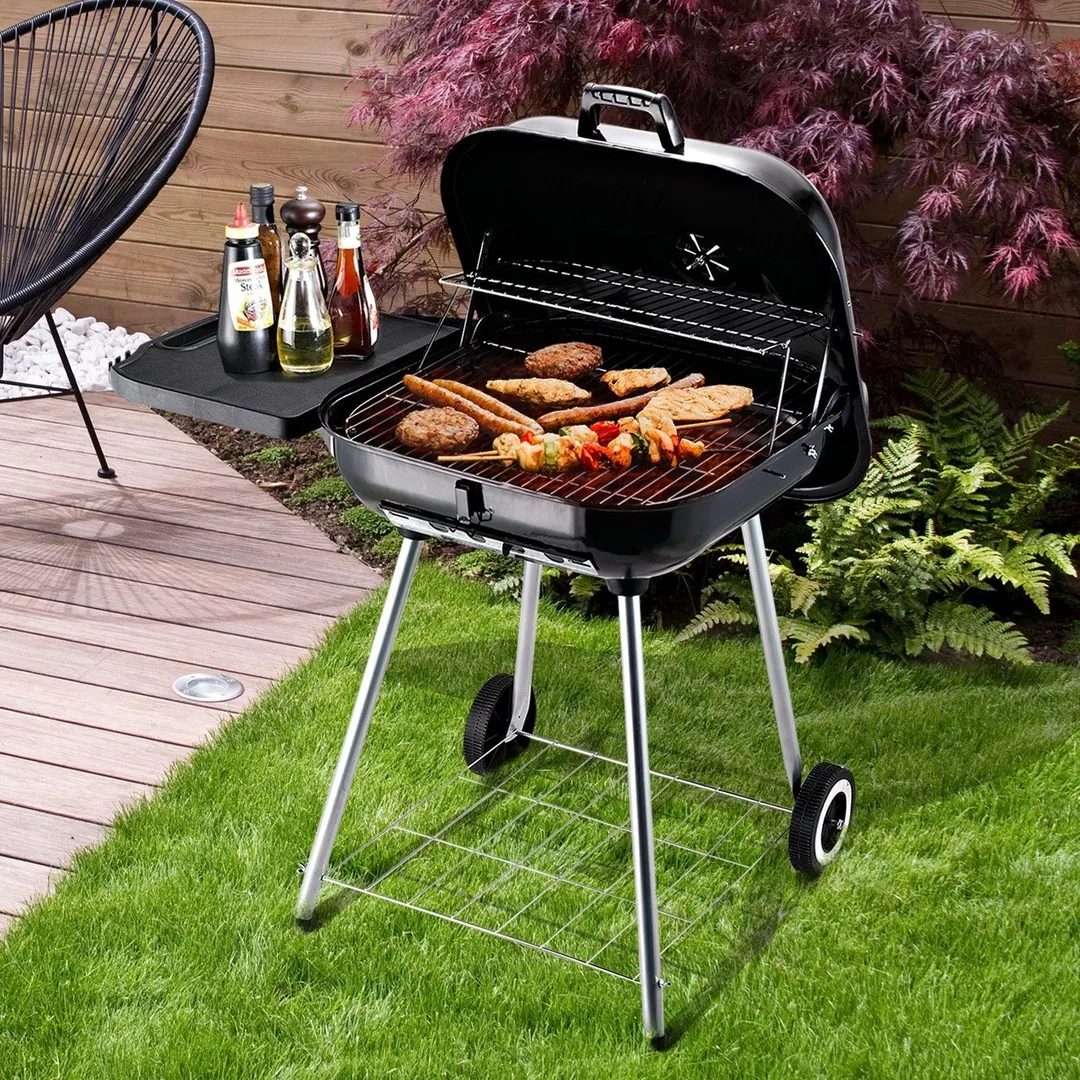 Outsunny 37.5" Steel Square Portable Outdoor Backyard Charcoal Barbecue Grill With Lower Shelf and Tray, photo 2 of 9