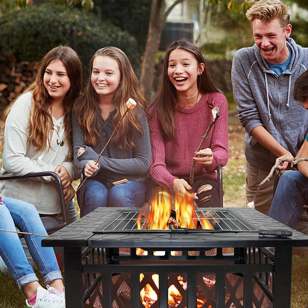 Cisvio Fire Pit Outdoor BBQ Square Metal Table Patio Garden Stove Wood Burning Fireplace, photo 5 of 5