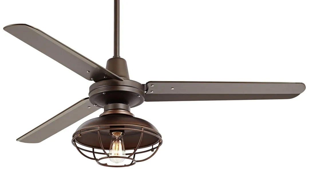 Casa Vieja 52" Casa Vieja Industrial Outdoor Ceiling Fan with Light LED Dimmable Remote Bronze Cage Damp Rated for Patio Porch, photo 2 of 7