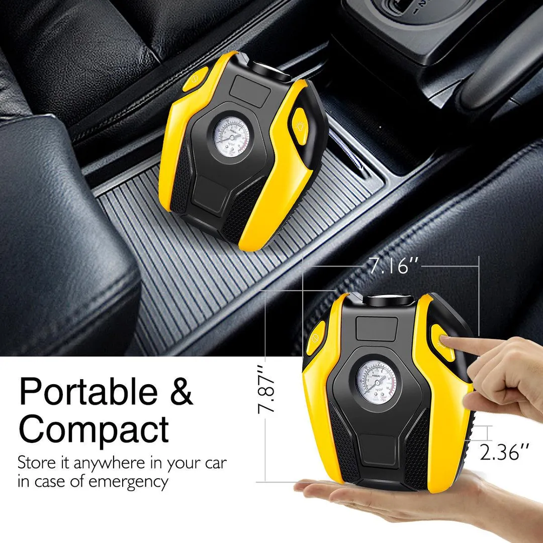 Kadell Portable Electric Air Compressor Pump,Tire Inflator with Gauge,LED Light and Adaptors,Universal for Car, Truck, Bicycle, Basketballs and Other Inflatables,ABS 12V 120W 150PSI, photo 2 of 10
