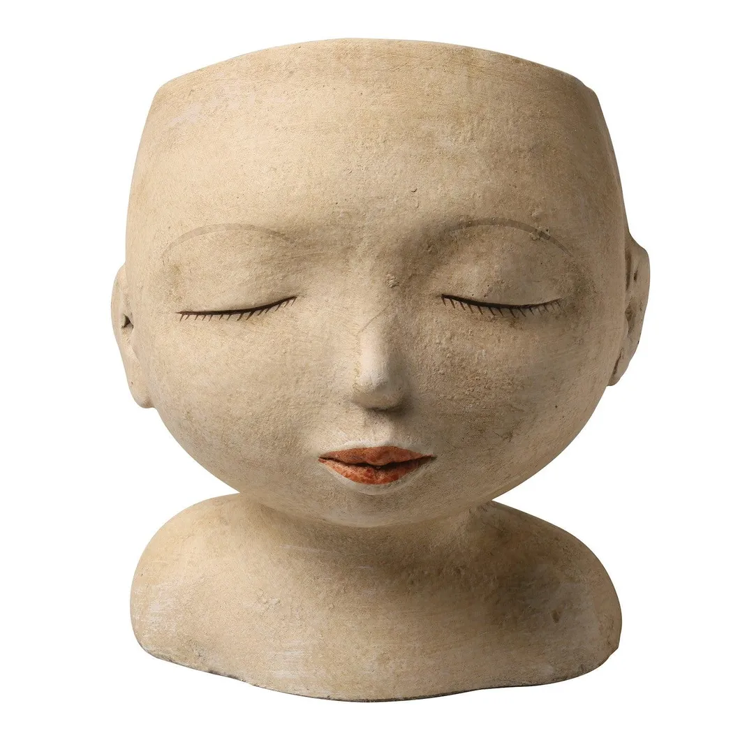 Art & Artifact Head of a Lady Indoor/Outdoor Planter - Handpainted Zen Buddha Face of Resin - Plants Look Like Hair, 9" Tall, photo 6 of 6