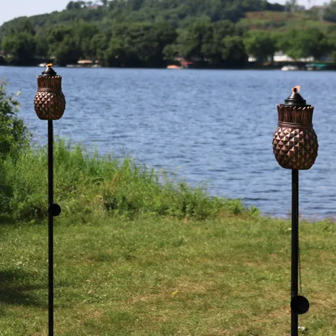 Sunnydaze 3-in-1 Pineapple Outdoor Lawn Torch - Adjustable Height - Set of 2