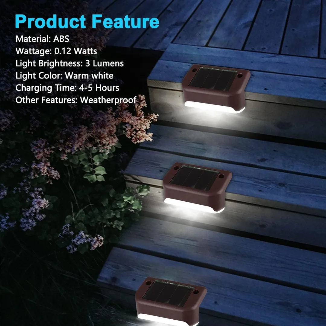EEEKit 4Pcs Led Solar Deck Lights, Fence Post Solar Lights for Patio Pool Stairs Step and Pathway, Weatherproof LED Deck Lights Auto On/Off Solar Powered Outdoor Lights - White/Warm White, photo 2 of 9