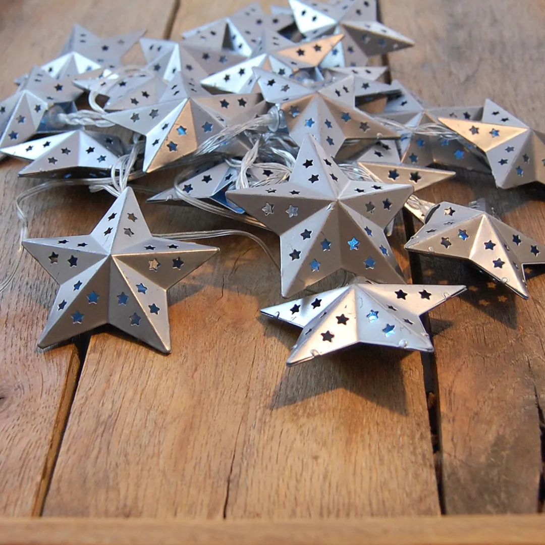 LumaBase Silver Metal Star Solar String Lights, 20 Lights, photo 5 of 6