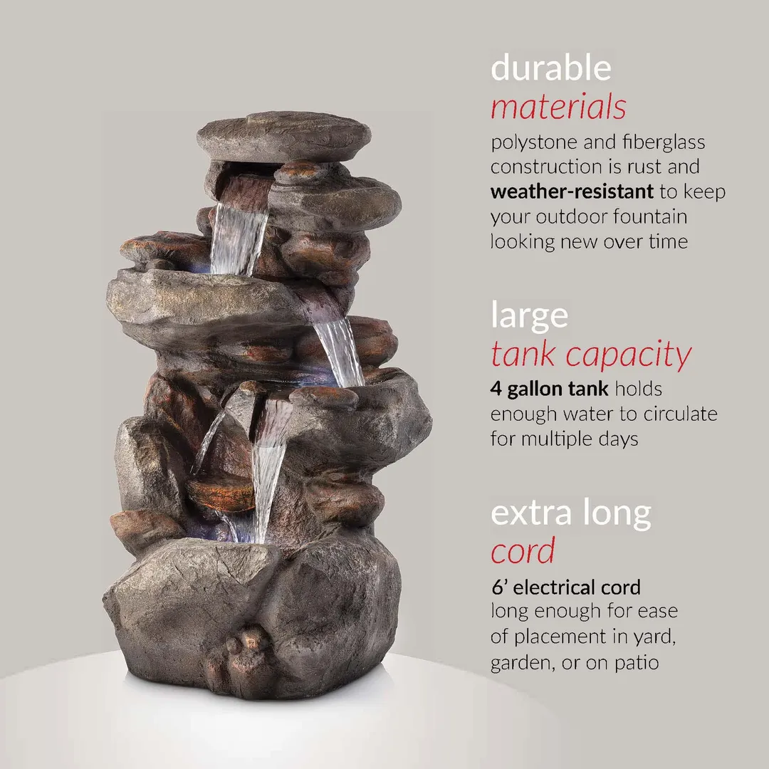 Alpine Corporation 4-Tier Rock Water Fountain with LED Lights, photo 7 of 11