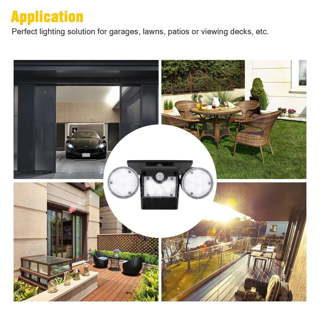 TSV Solar Motion Sensor Dual Head Lights Outdoor Lighting, TSV 30LED IP65 Waterproof 360° Rotatable Solar Powered Wall Lights Spotlight Flood Security Lights for Front Door Yard Garden Garage, photo 3 of 10